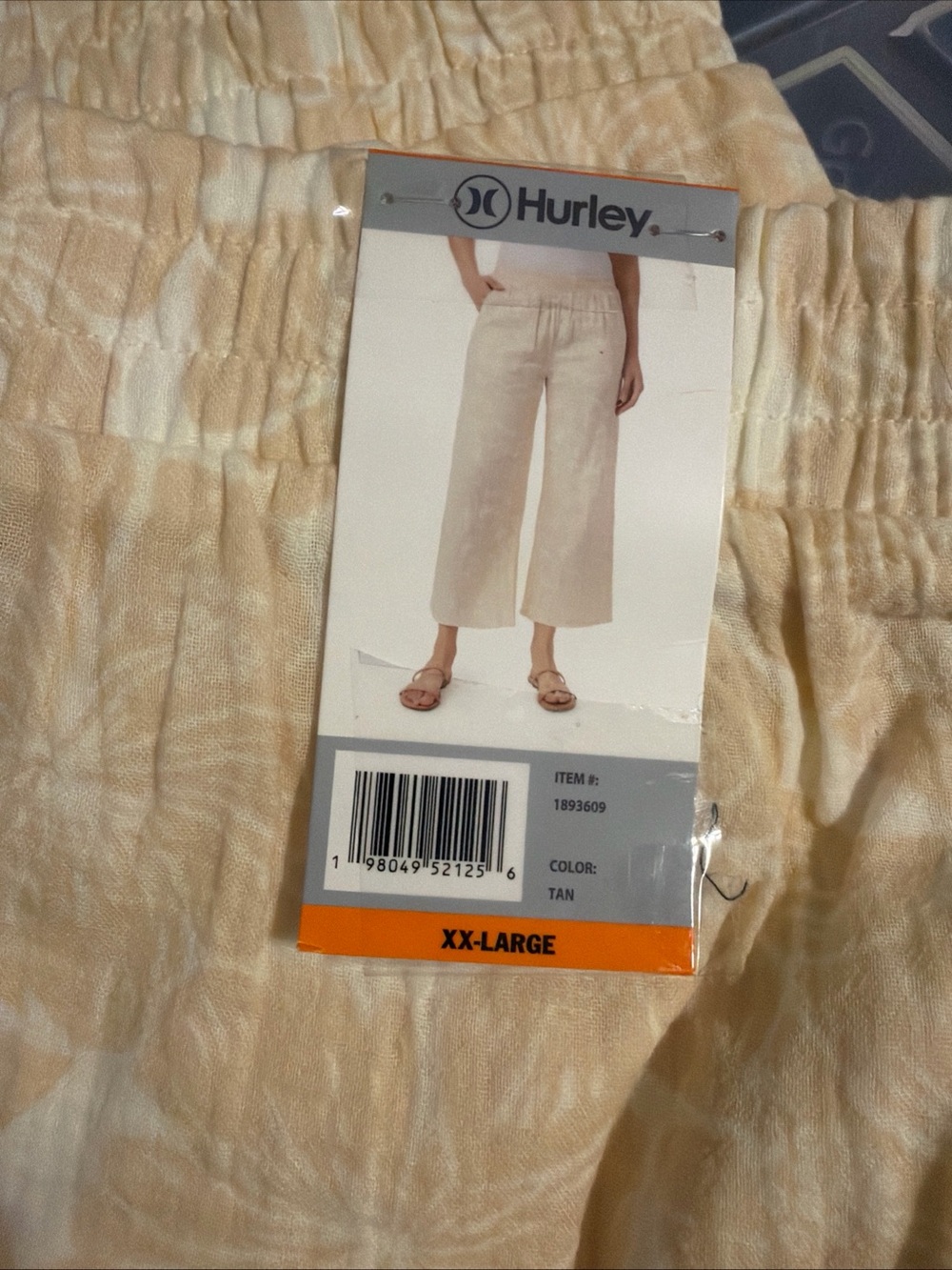 Hurley Women's Tan Wide-Leg Cropped Pants with Elastic Waist u6